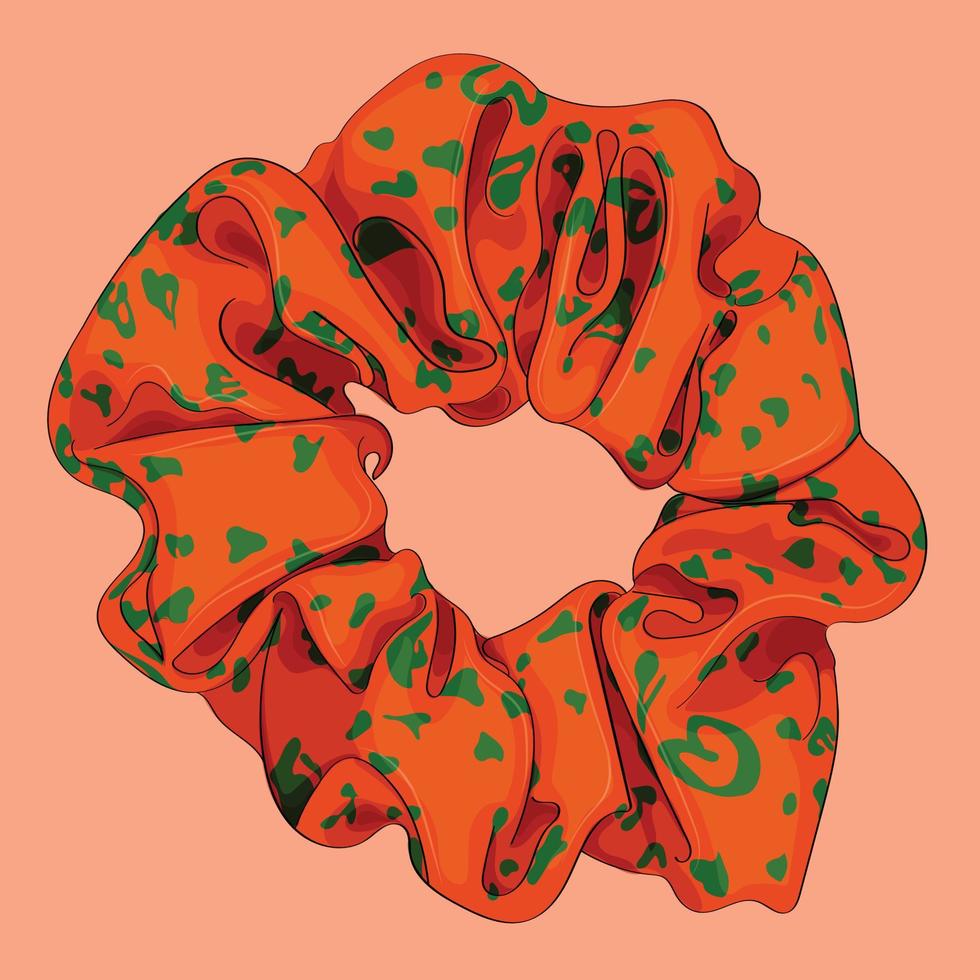 cute orange with green texture scrunchie. vector