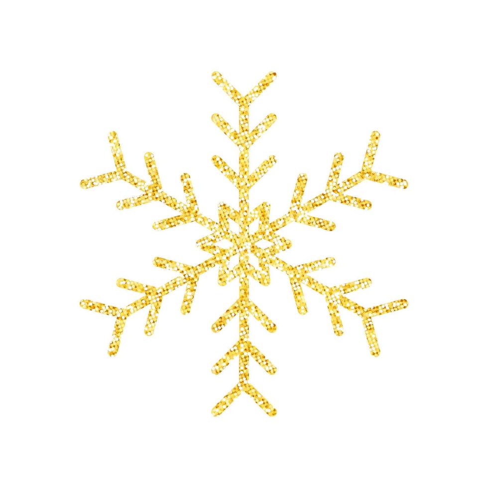 copo de nieve de textura de brillo dorado sobre fondo blanco para la decoración del árbol de navidad, vector, ilustración. vector