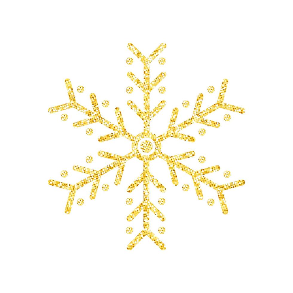 Gold glitter texture snowflake on white background for Christmas tree decoration, Vector, Illustration. vector