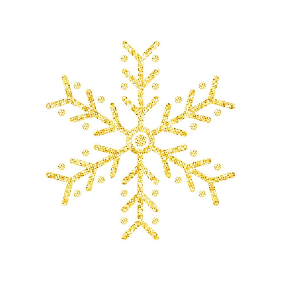 Gold glitter texture snowflake on white background for Christmas tree decoration, Vector, Illustration. vector