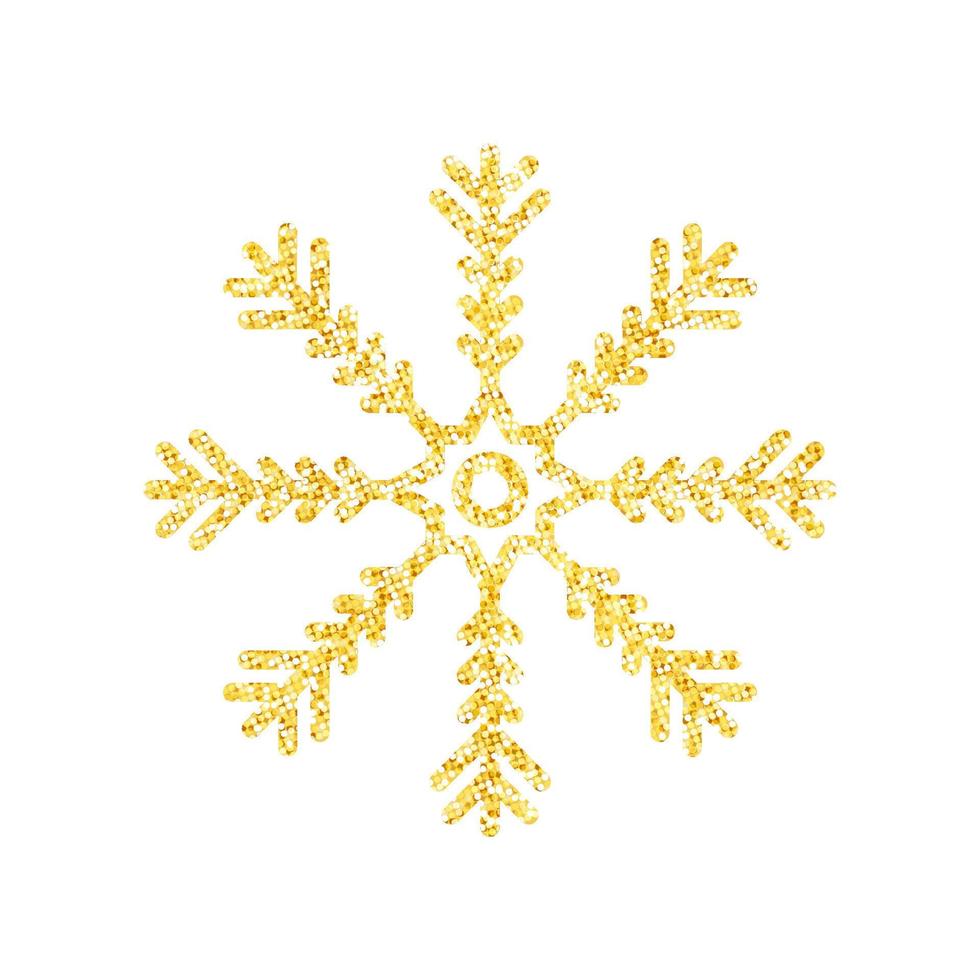 Gold glitter texture snowflake on white background for Christmas tree decoration, Vector, Illustration. vector