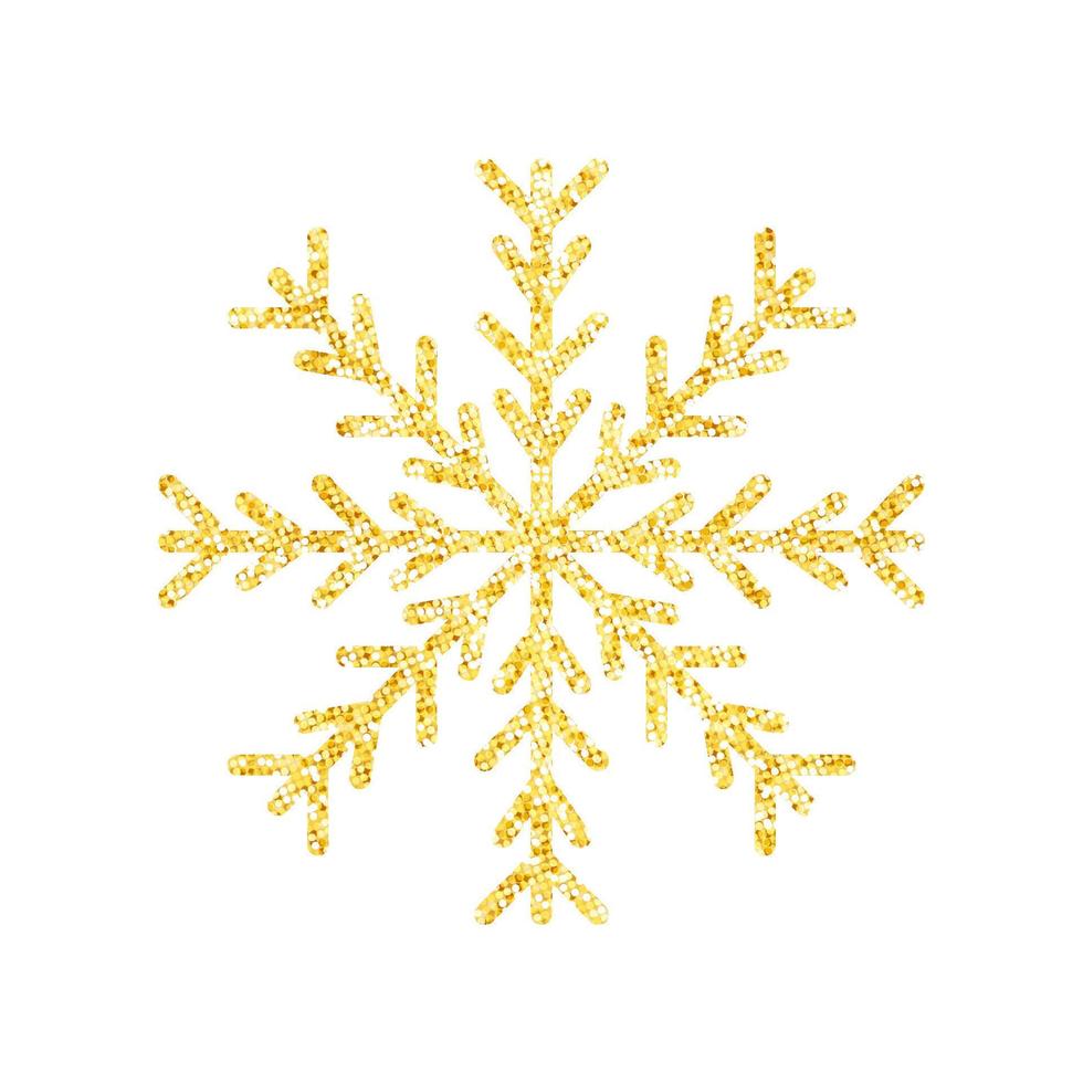 Gold glitter texture snowflake on white background for Christmas tree decoration, Vector, Illustration. vector
