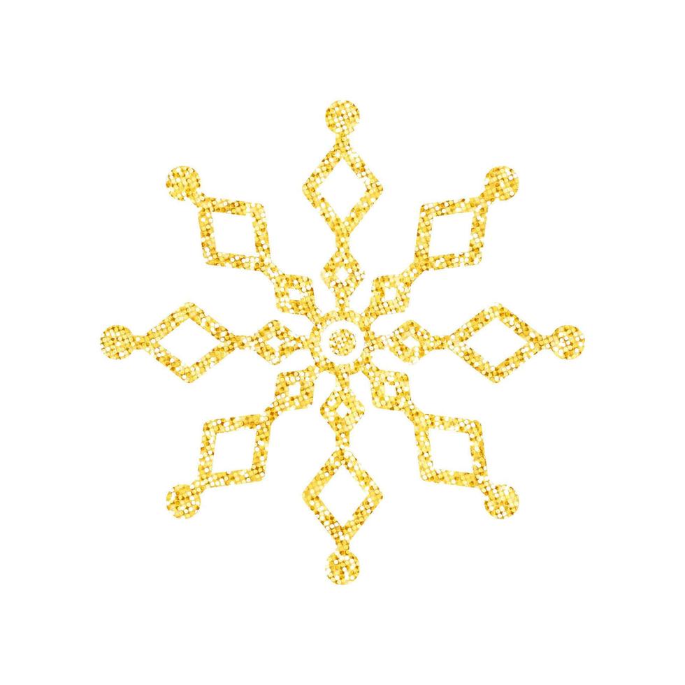 copo de nieve de textura de brillo dorado sobre fondo blanco para la decoración del árbol de navidad, vector, ilustración. vector