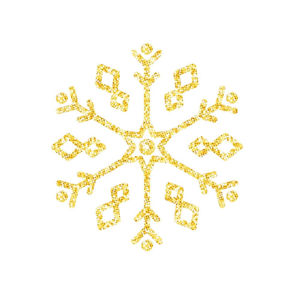 Gold glitter texture snowflake on white background for Christmas tree decoration, Vector, Illustration. vector