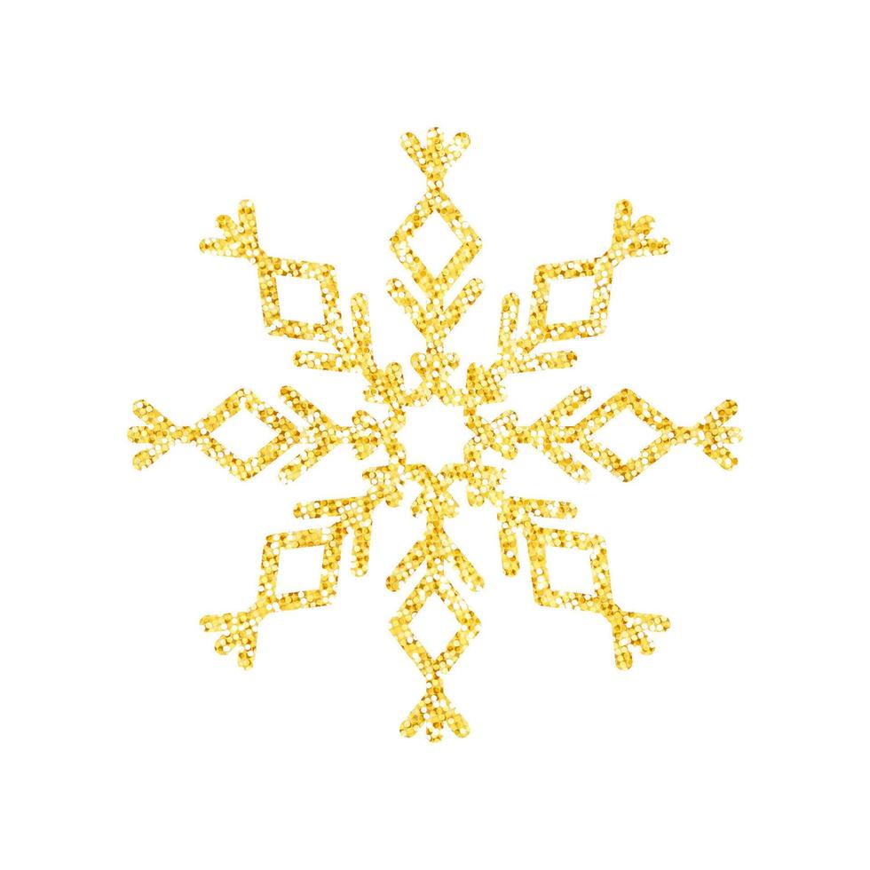 Gold glitter texture snowflake on white background for Christmas tree decoration, Vector, Illustration. vector
