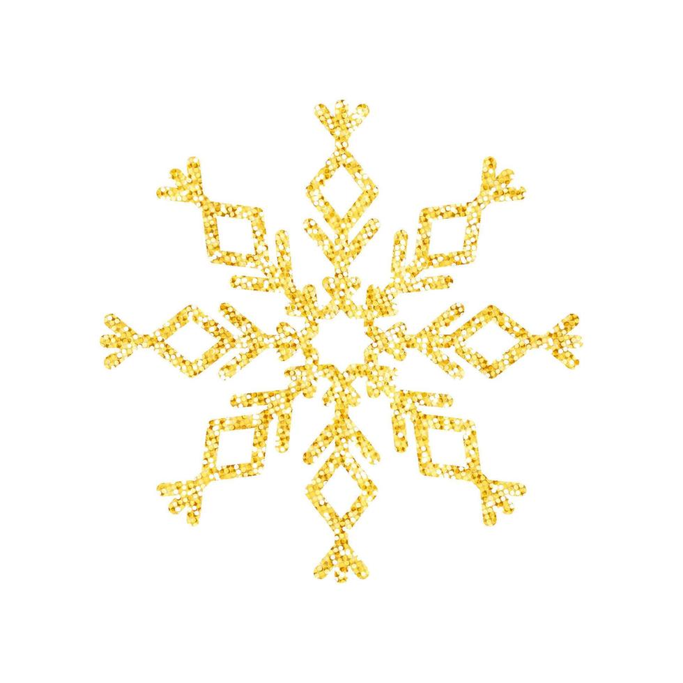 copo de nieve de textura de brillo dorado sobre fondo blanco para la decoración del árbol de navidad, vector, ilustración. vector