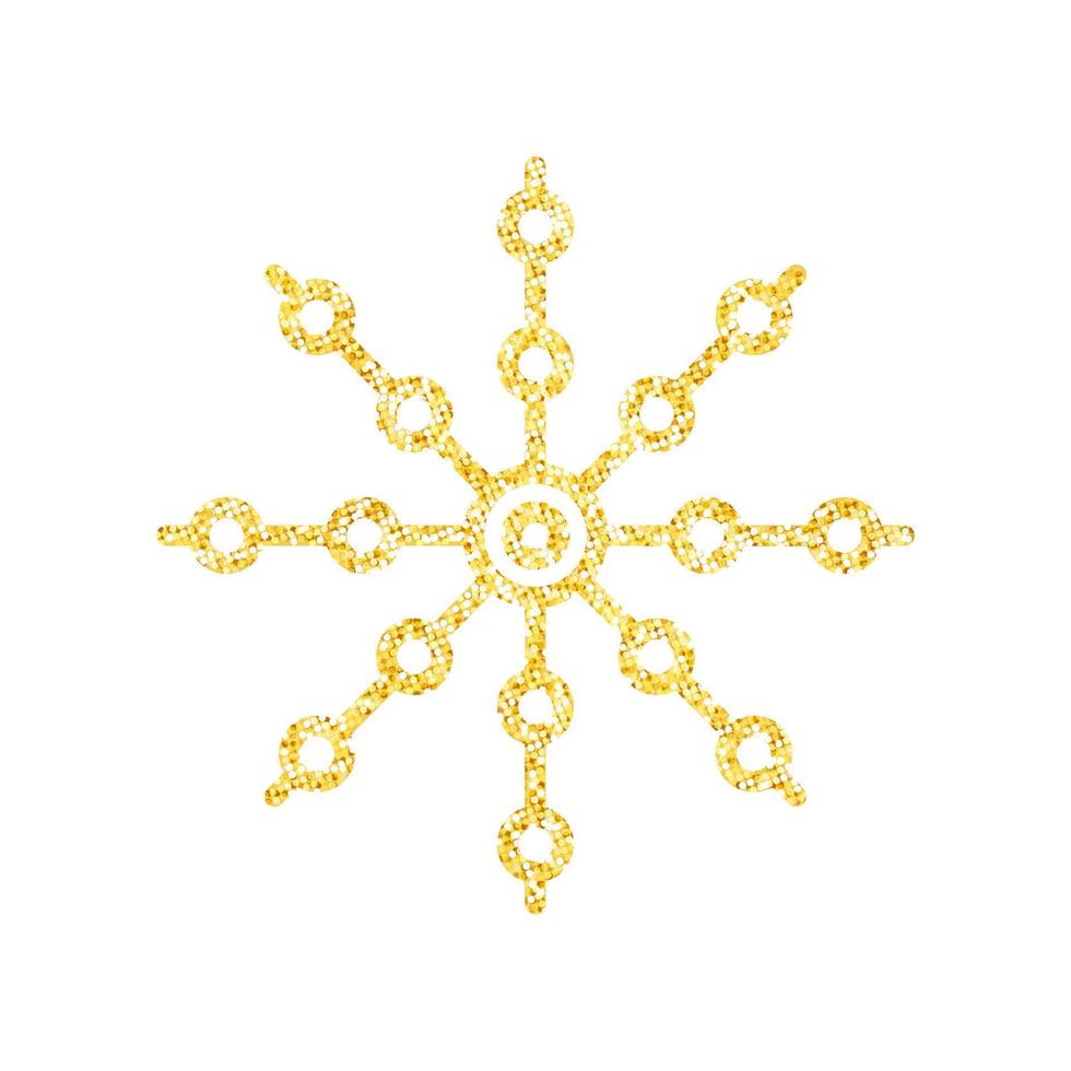 copo de nieve de textura de brillo dorado sobre fondo blanco para la decoración del árbol de navidad, vector, ilustración. vector