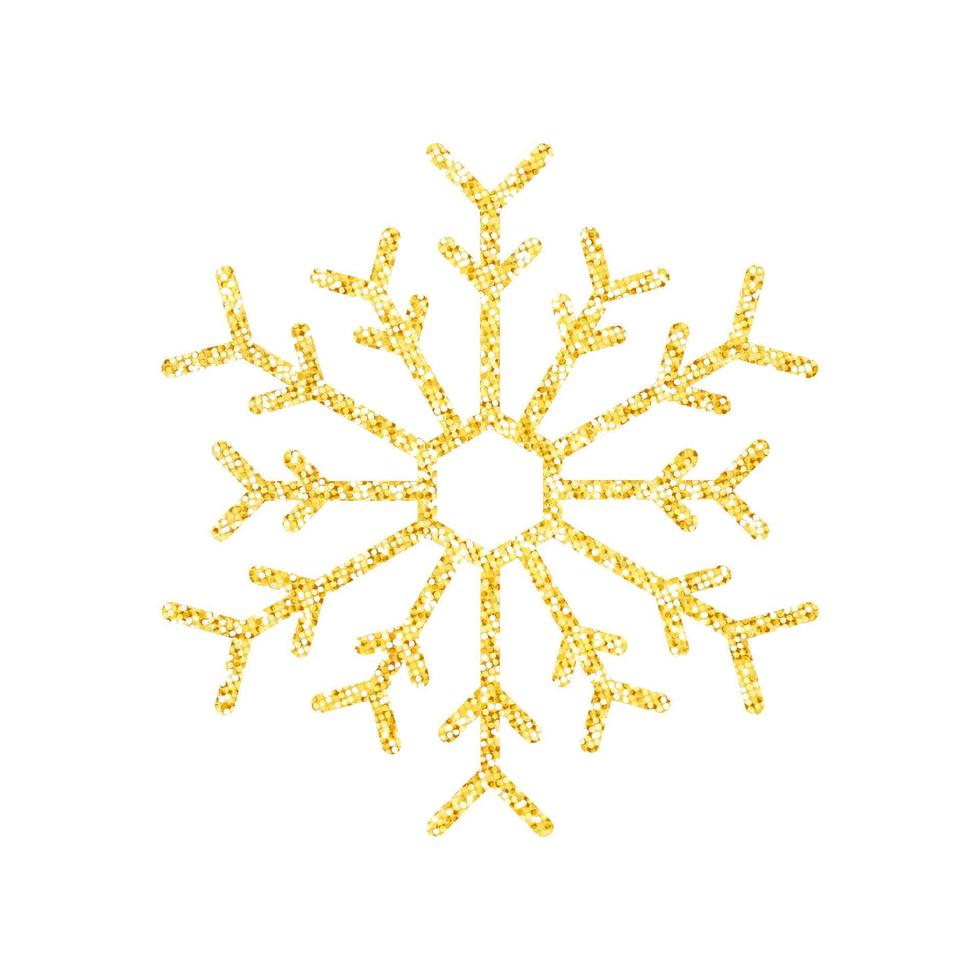 copo de nieve de textura de brillo dorado sobre fondo blanco para la decoración del árbol de navidad, vector, ilustración. vector