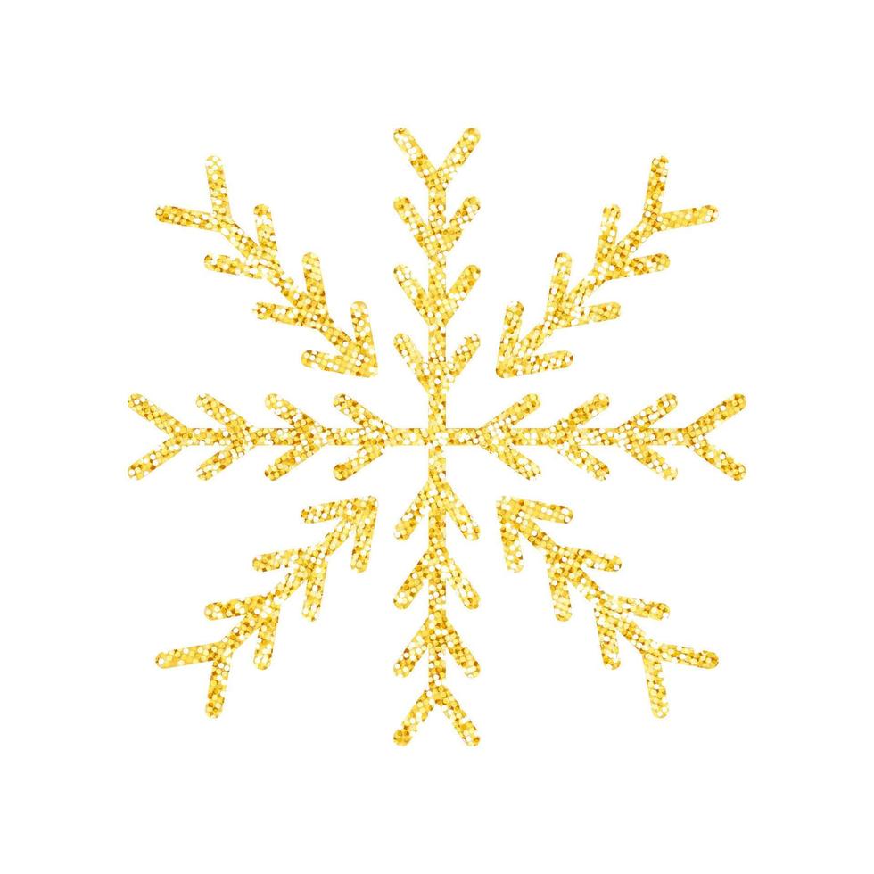 copo de nieve de textura de brillo dorado sobre fondo blanco para la decoración del árbol de navidad, vector, ilustración. vector