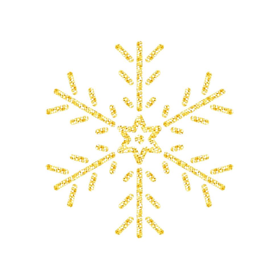 Gold glitter texture snowflake on white background for Christmas tree decoration, Vector, Illustration. vector