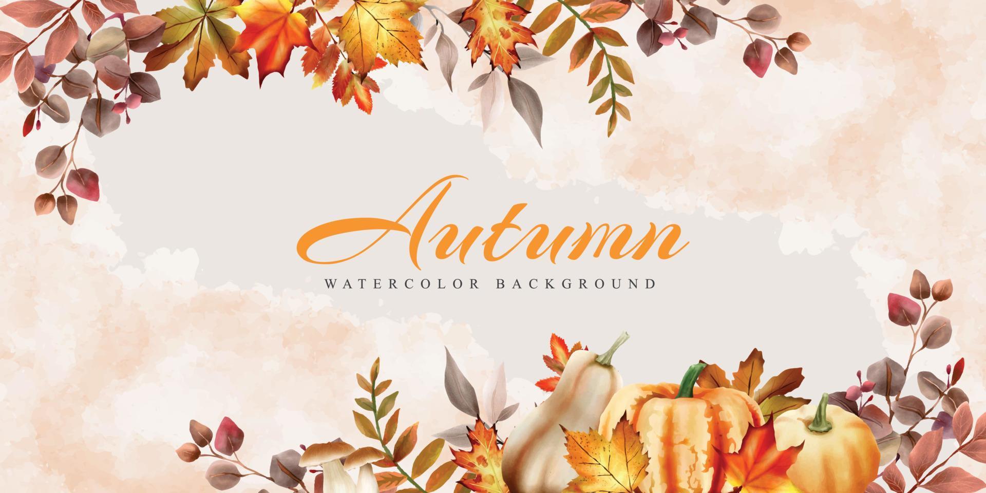 autumn greetings card with mushroom and pumpkins and leaves vector