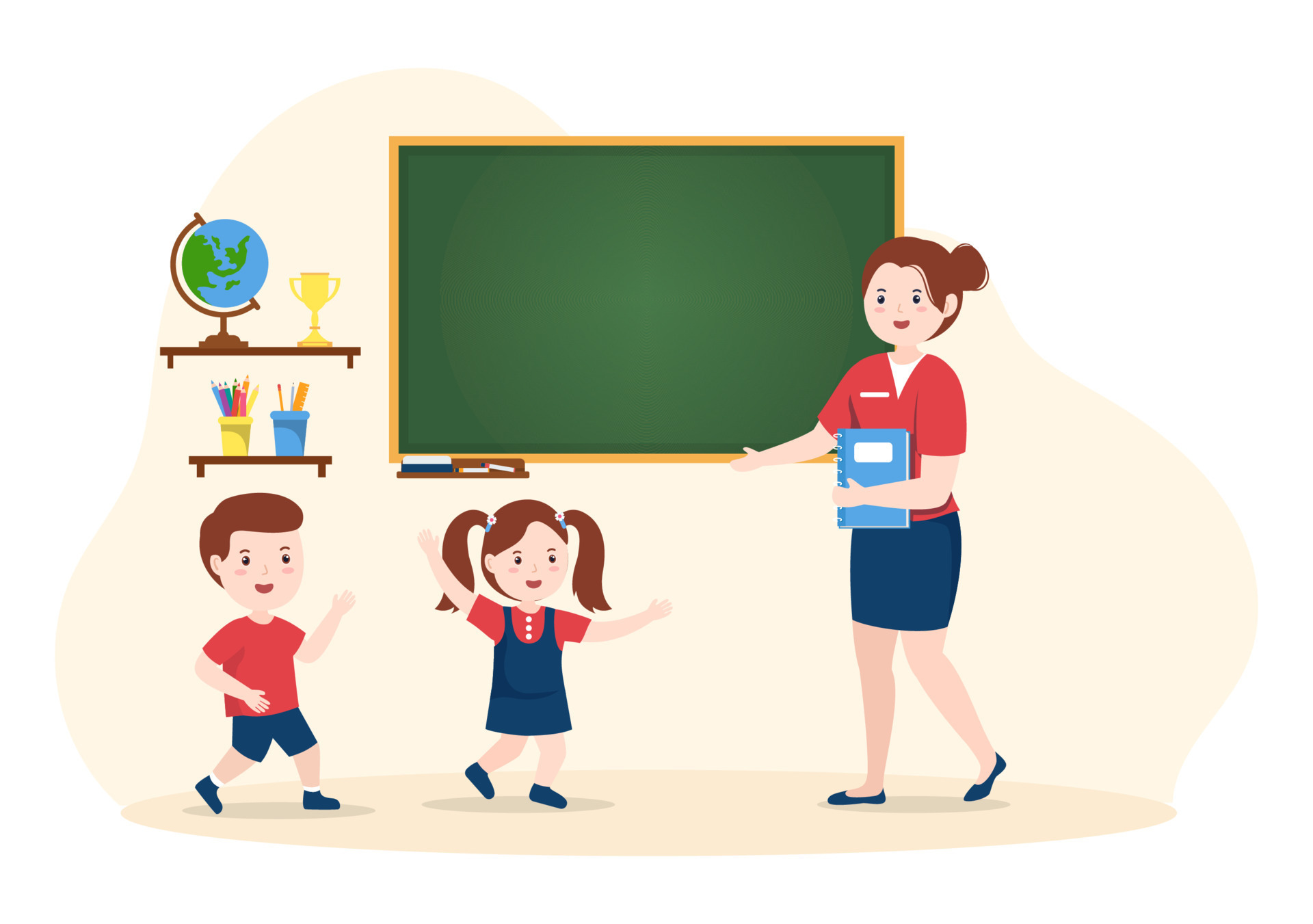 Primary School with Cute Little Students Studying in the Classroom in Hand  Drawn Flat Cartoon Illustration Template 12178303 Vector Art at Vecteezy