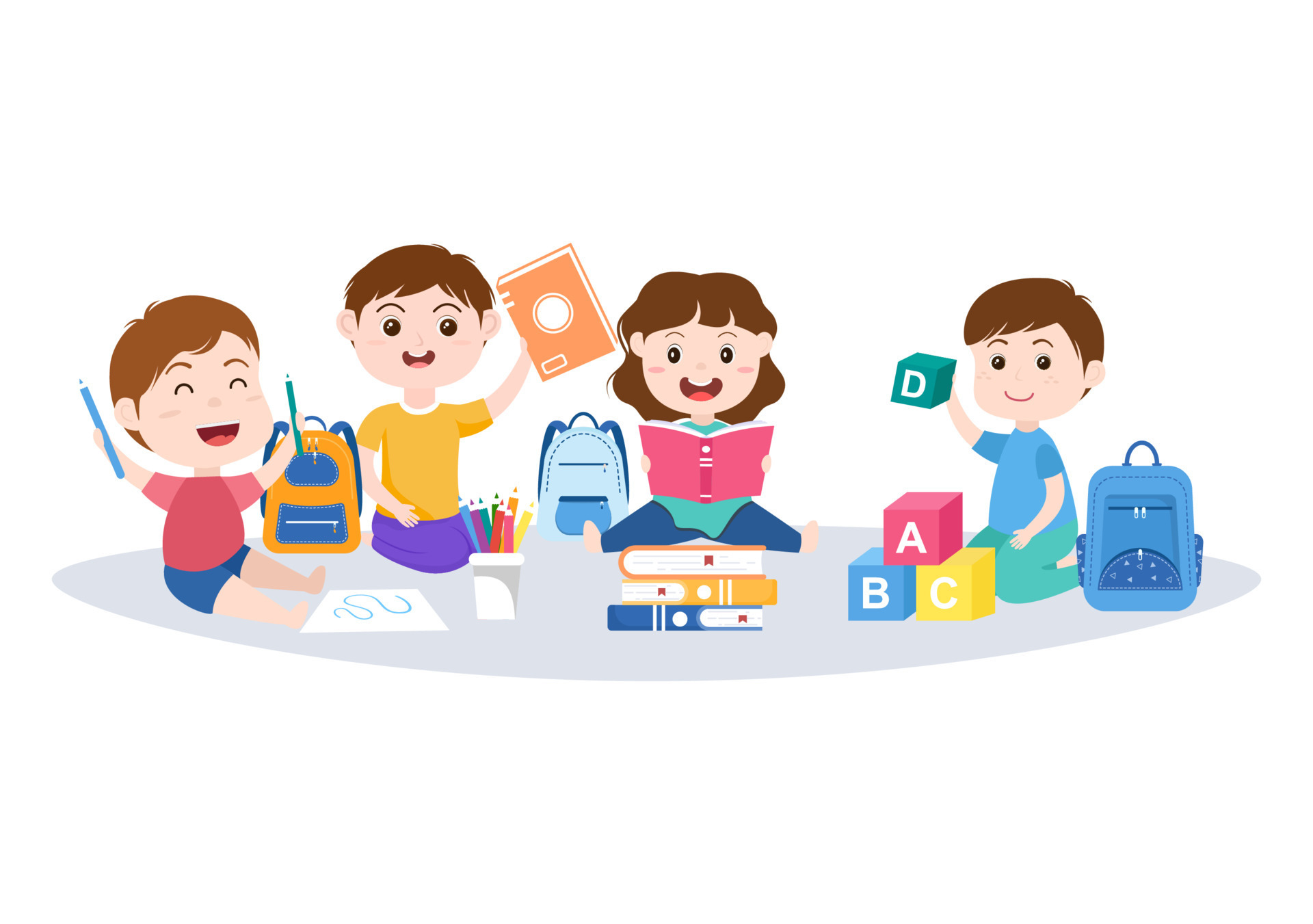 Primary School with Cute Little Students Studying in the Classroom in Hand  Drawn Flat Cartoon Illustration Template 12178308 Vector Art at Vecteezy