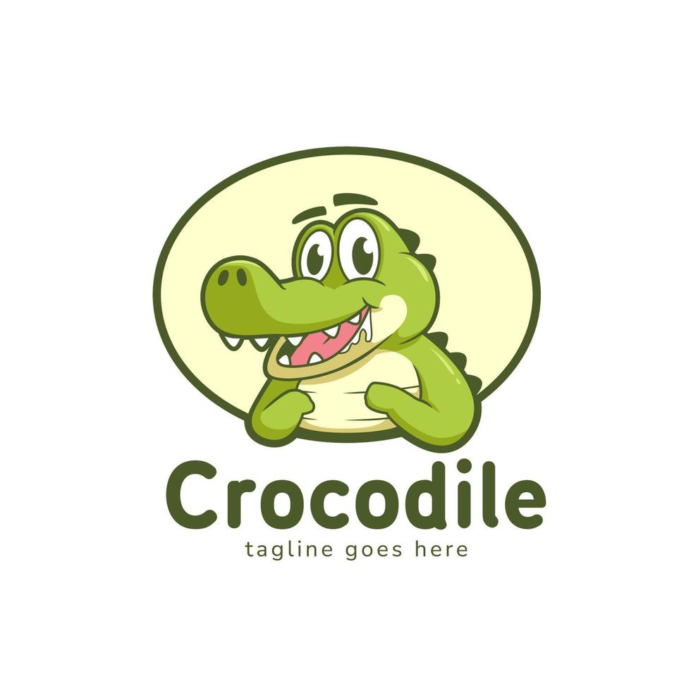 Cute crocodile cartoon mascot logo. cute hungry crocodile bust up illustration mascot vector