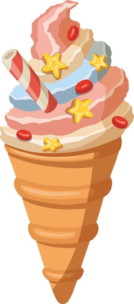 festive rainbow ice cream cone, sorbet, ice cream vector