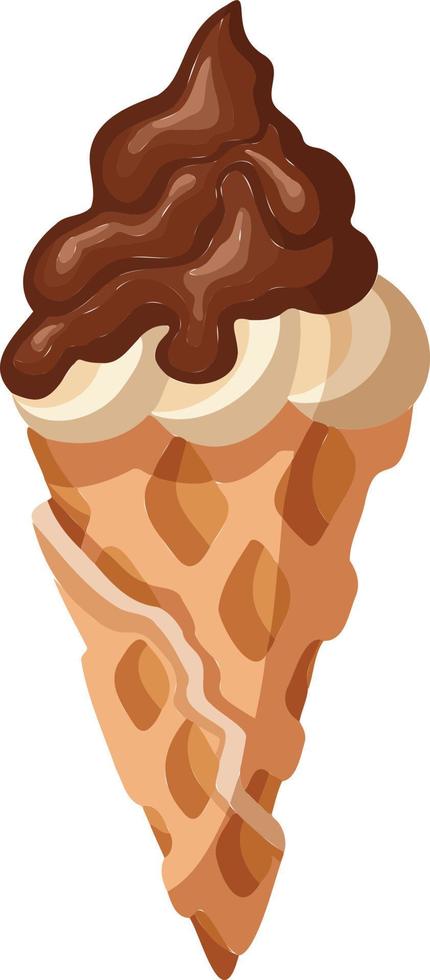 ice cream cone poured with hot chocolate, sorbet,  vector illustration