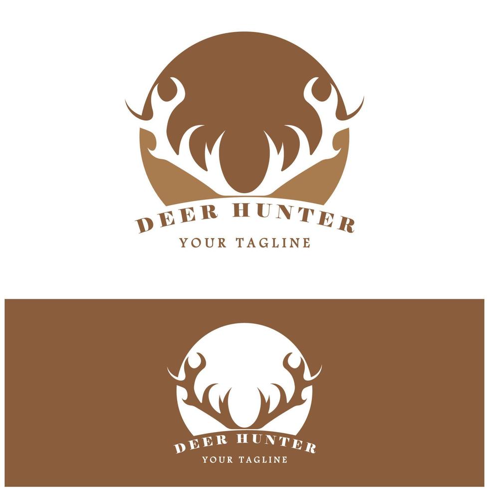 Hunter deer antler logo vector illustration design with slogan template