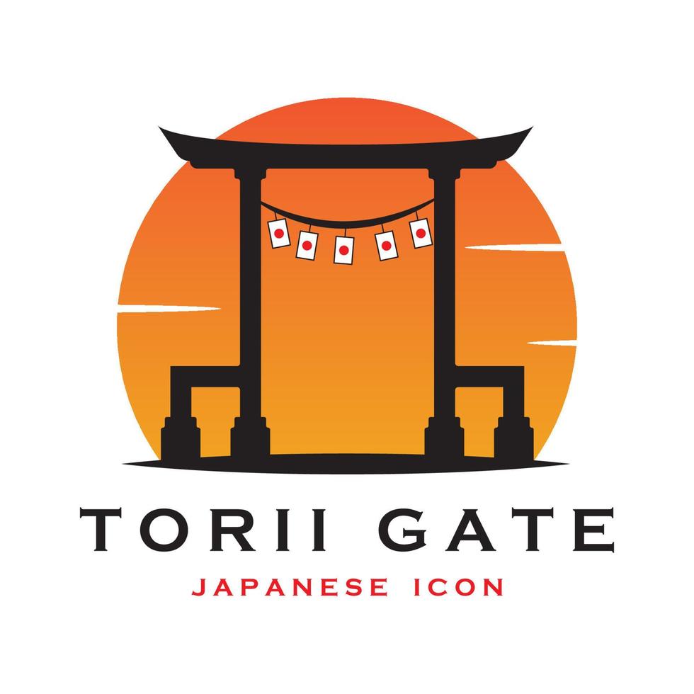 vector de puerta torii japonesa e ilustración con plantilla de eslogan