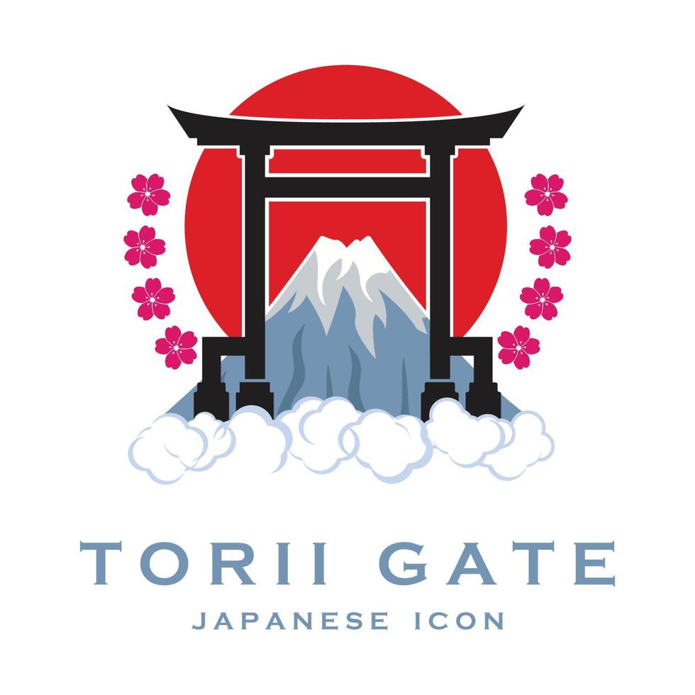 vector de puerta torii japonesa e ilustración con plantilla de eslogan