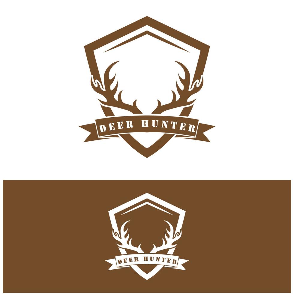 Hunter deer antler logo vector illustration design with slogan template