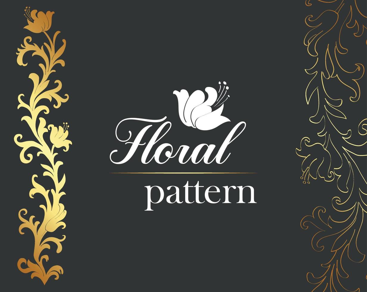 Golden floral pattern. Simple gold flowers and leaves. vector