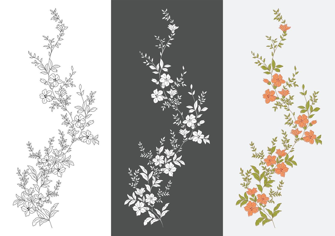 Set of floral patterns. Colorfull flowers vector design. Black and white..