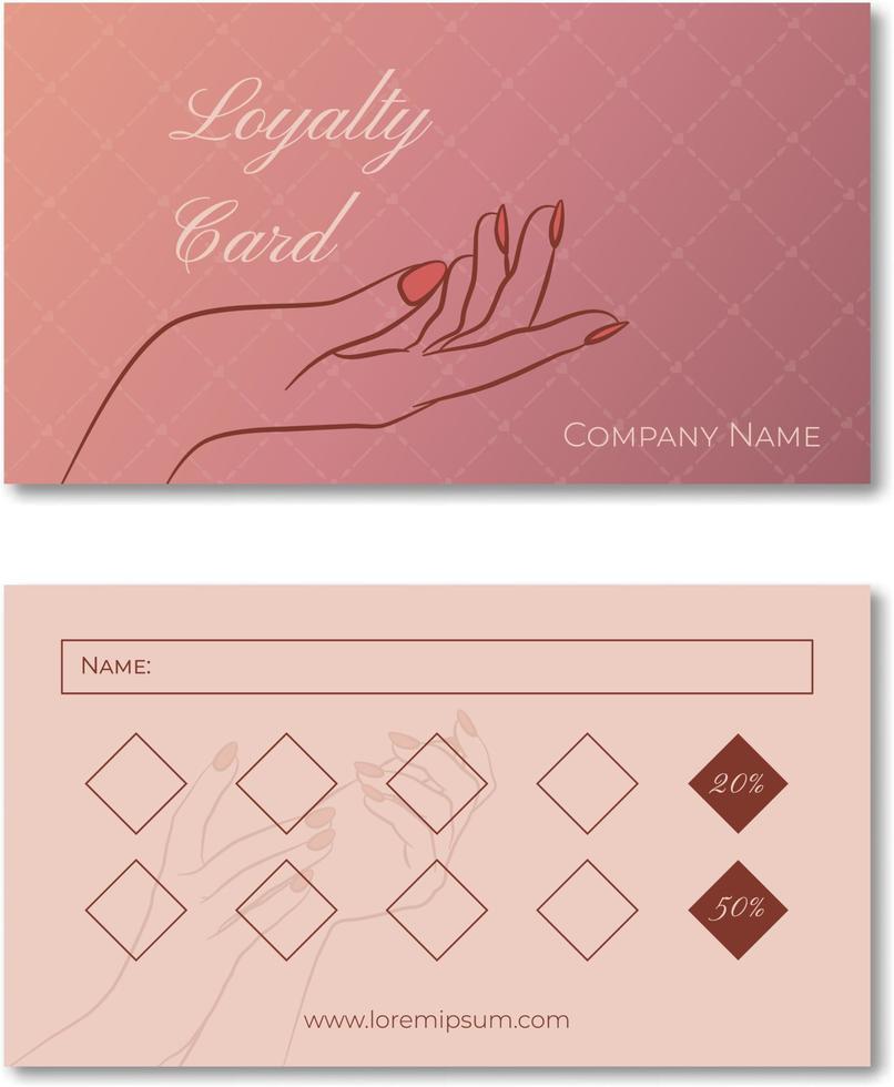 Female Hands Loyalty card template. vector