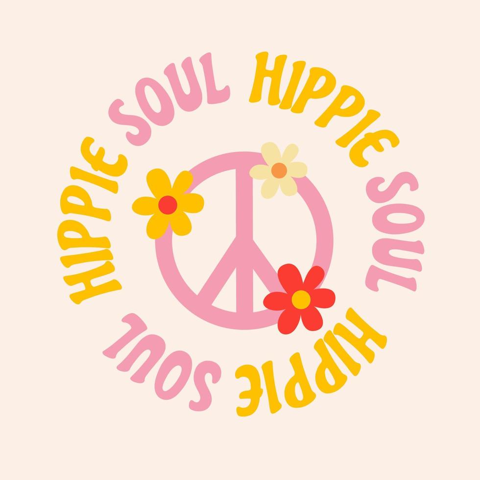 Retro groovy card with vintage lettering hippie soul. Nostalgic and retro card. Vector lettering and stars