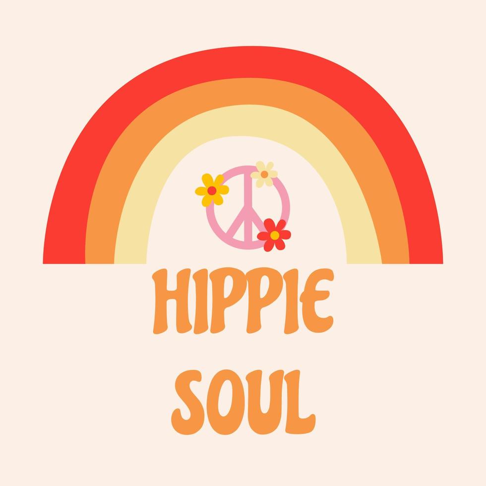 Retro groovy card with vintage lettering hippie soul. Nostalgic and retro card. Vector lettering and stars