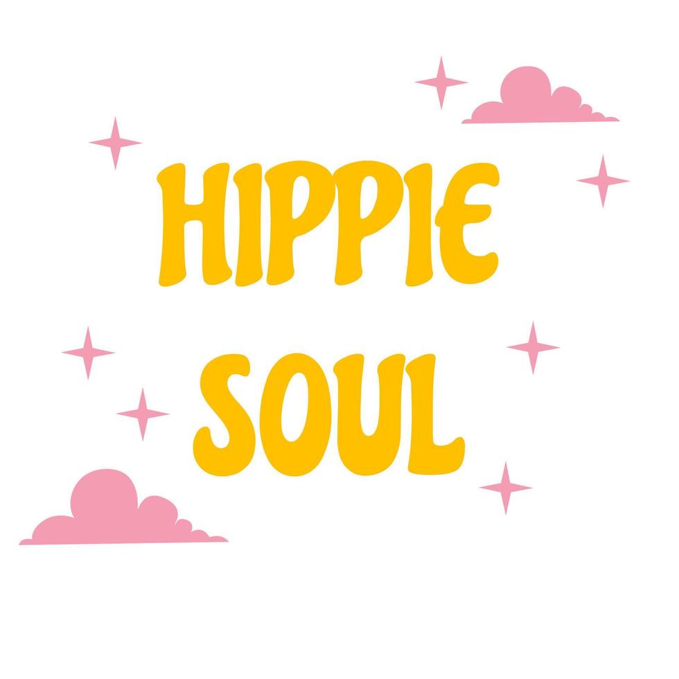 Retro groovy card with vintage lettering. Nostalgic and retro card. Hippie soul Vector lettering and stars