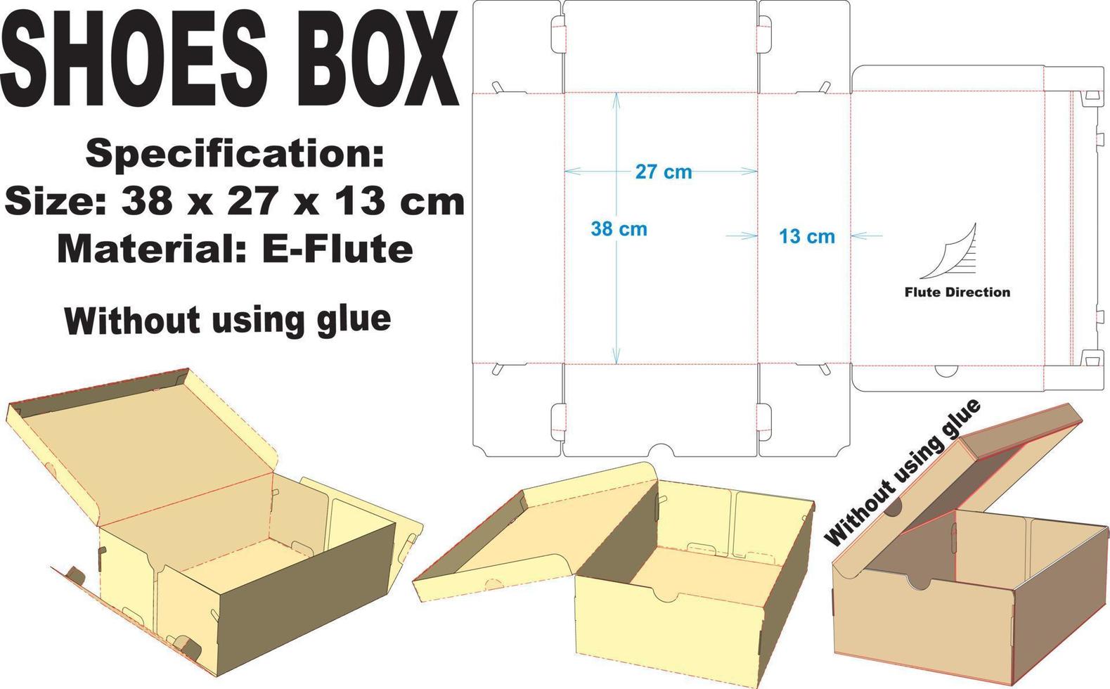 caja de zapatos diseñada de manera elegante y fuerte. esta caja no usa pegamento y es muy fácil de armar. vector