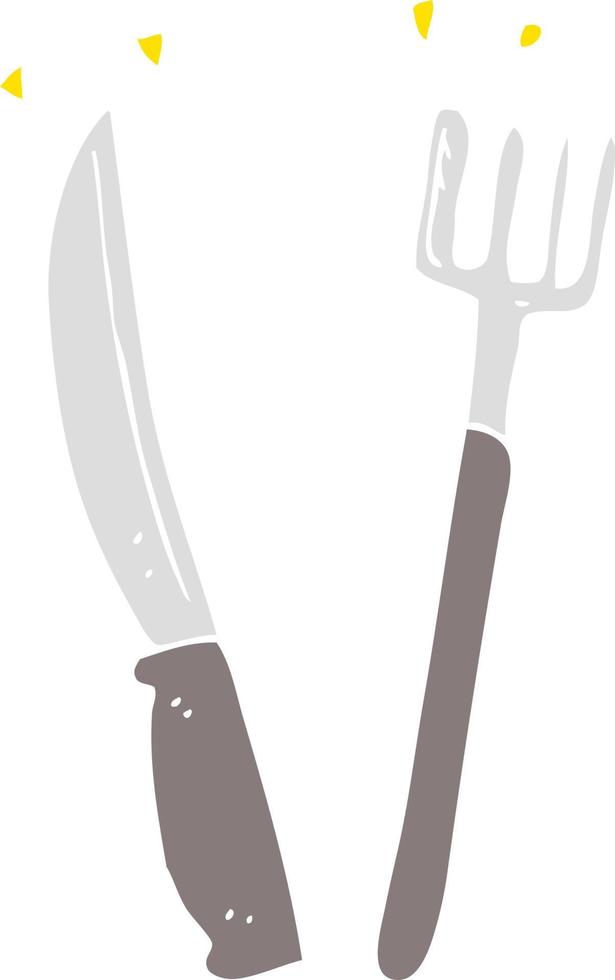 ilustración de color plano de un cuchillo y tenedor de dibujos animados vector