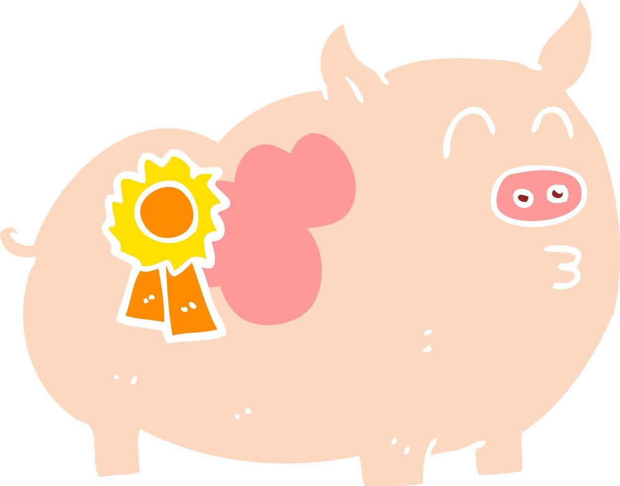 flat color illustration of a cartoon prize winning pig vector