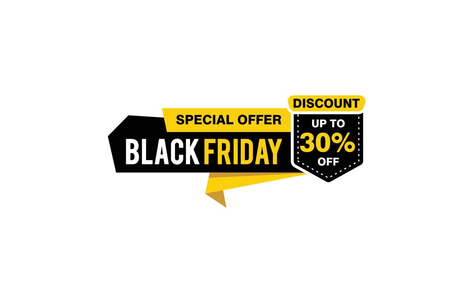 Oferta de viernes negro de 30 por ciento de descuento, liquidación, diseño de banner de promoción con estilo de etiqueta. vector