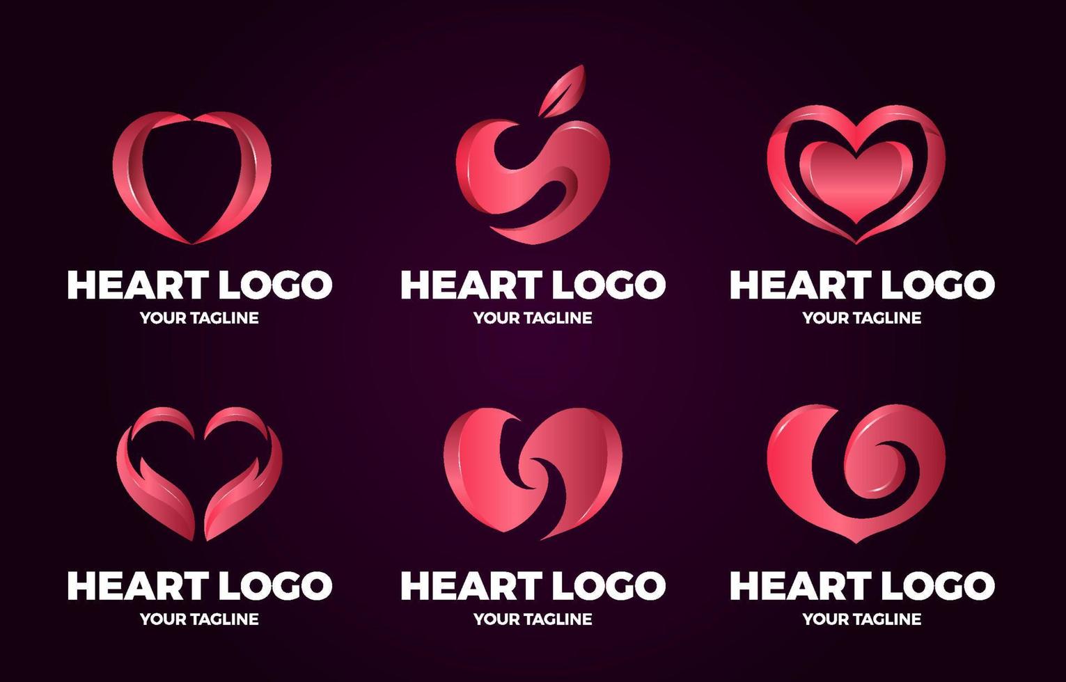 Gradient Heart Logo Set Collection vector