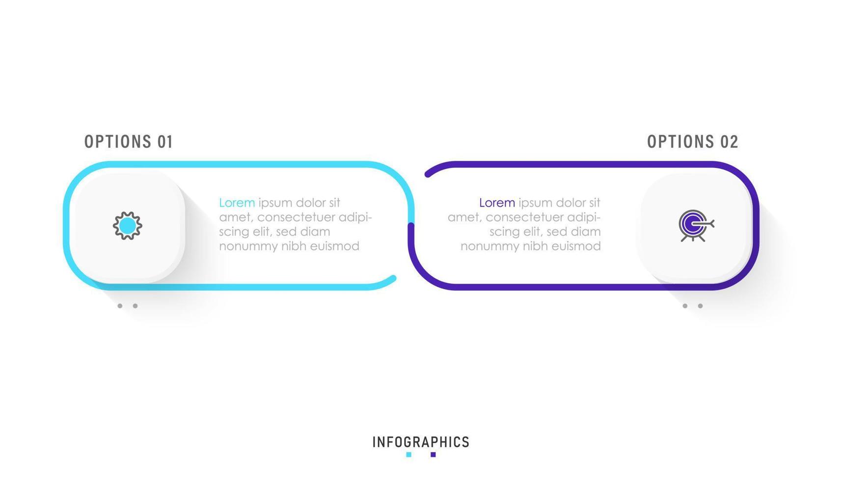 plantilla de diseño de etiquetas infográficas vectoriales con iconos y 2 opciones o pasos. se puede utilizar para diagramas de proceso, presentaciones, diseño de flujo de trabajo, banner, diagrama de flujo, gráfico de información. vector