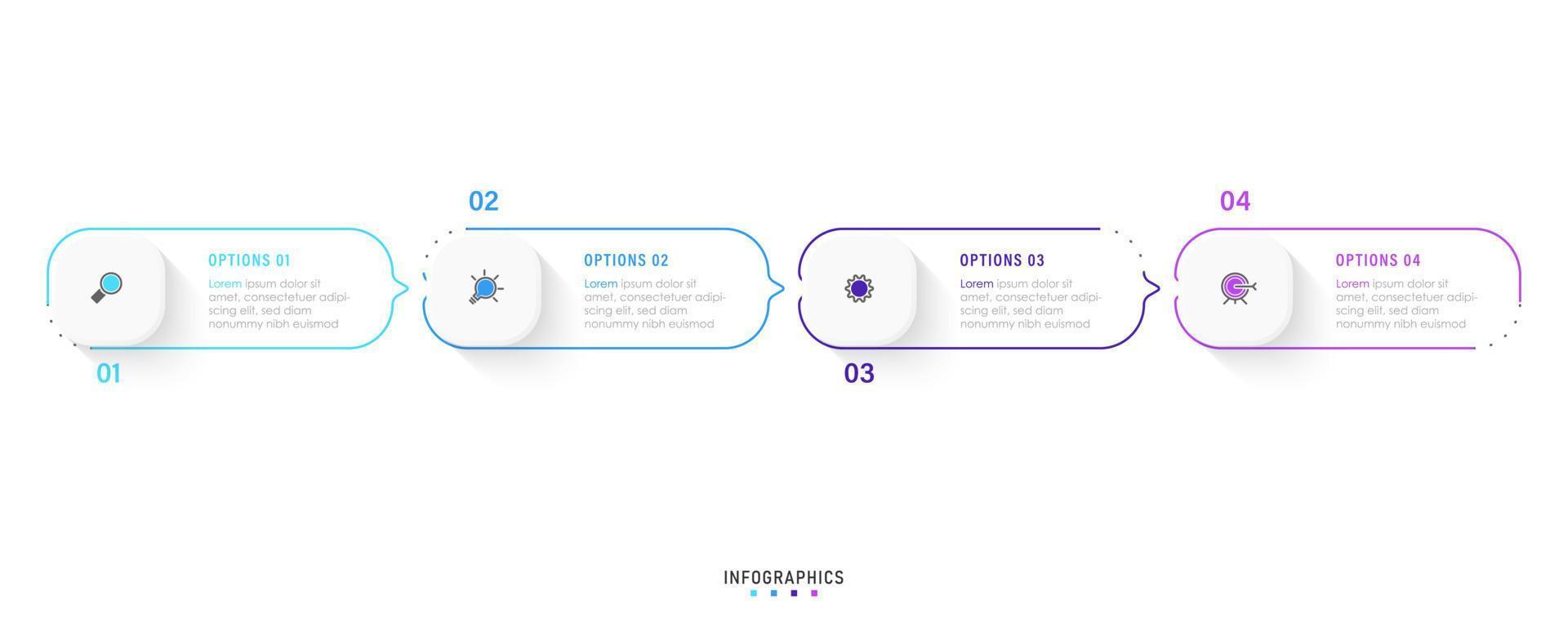 plantilla de diseño de etiquetas infográficas vectoriales con iconos y 4 opciones o pasos. se puede utilizar para diagramas de proceso, presentaciones, diseño de flujo de trabajo, banner, diagrama de flujo, gráfico de información. vector