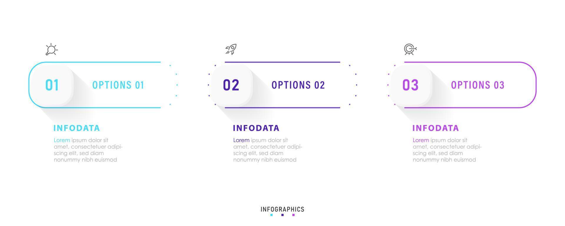 Vector Infographic label design template with icons and 3 options or steps. Can be used for process diagram, presentations, workflow layout, banner, flow chart, info graph.