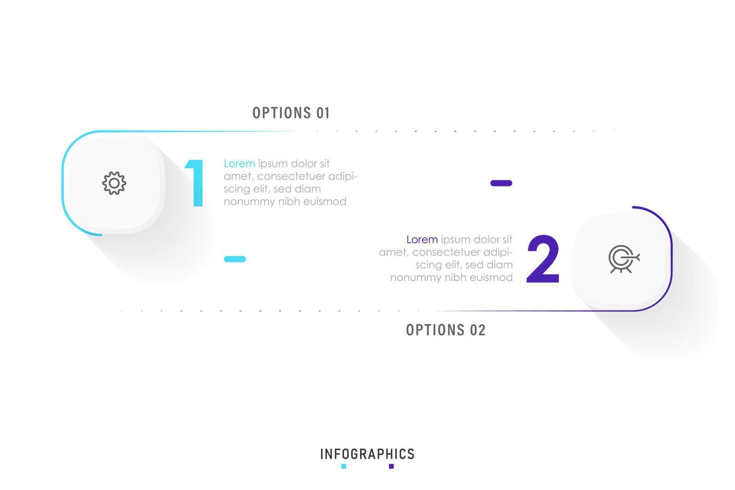 plantilla de diseño de etiquetas infográficas vectoriales con iconos y 2 opciones o pasos. se puede utilizar para diagramas de proceso, presentaciones, diseño de flujo de trabajo, banner, diagrama de flujo, gráfico de información. vector