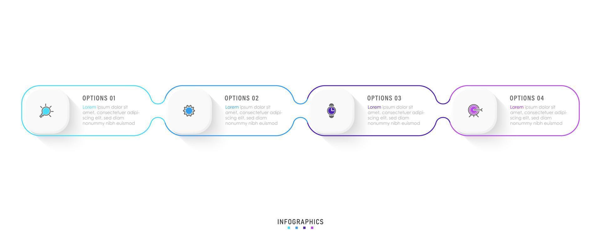 plantilla de diseño de etiquetas infográficas vectoriales con iconos y 4 opciones o pasos. se puede utilizar para diagramas de proceso, presentaciones, diseño de flujo de trabajo, banner, diagrama de flujo, gráfico de información. vector