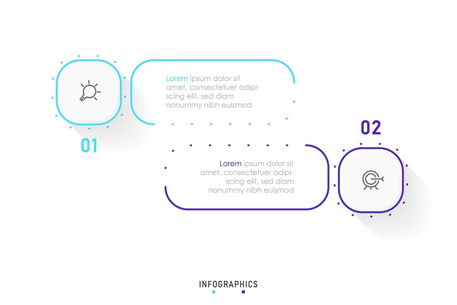 plantilla de diseño de etiquetas infográficas vectoriales con iconos y 2 opciones o pasos. se puede utilizar para diagramas de proceso, presentaciones, diseño de flujo de trabajo, banner, diagrama de flujo, gráfico de información. vector