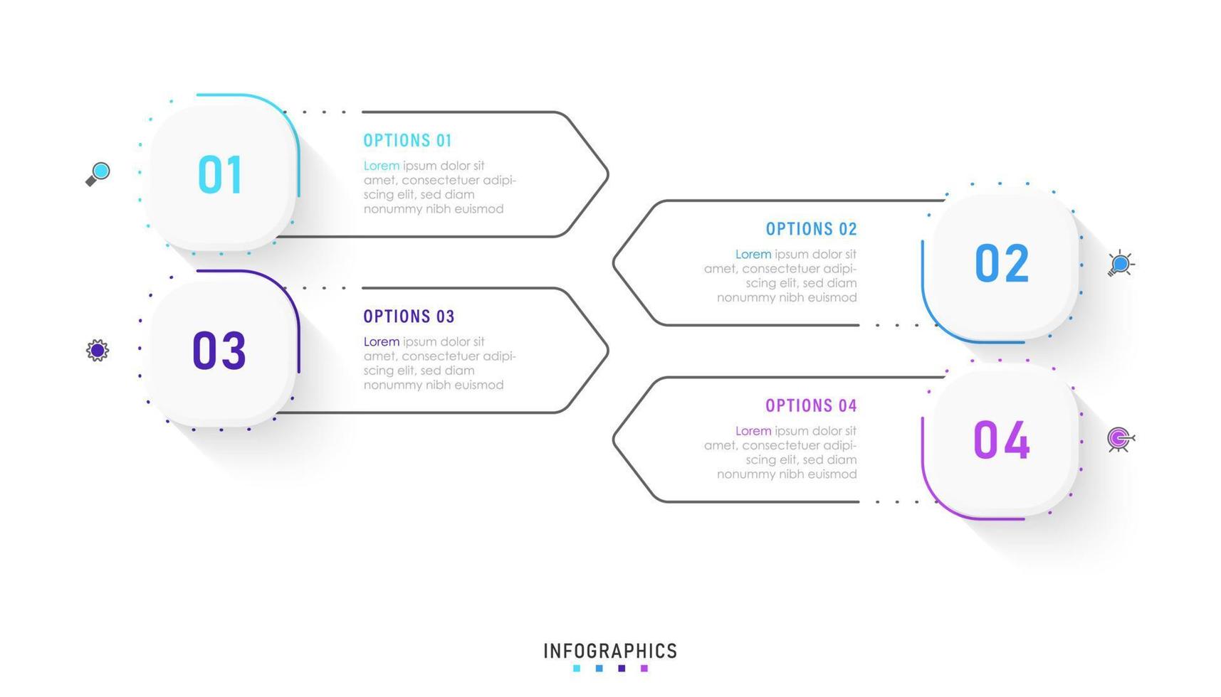 plantilla de diseño de etiquetas infográficas vectoriales con iconos y 4 opciones o pasos. se puede utilizar para diagramas de proceso, presentaciones, diseño de flujo de trabajo, banner, diagrama de flujo, gráfico de información. vector