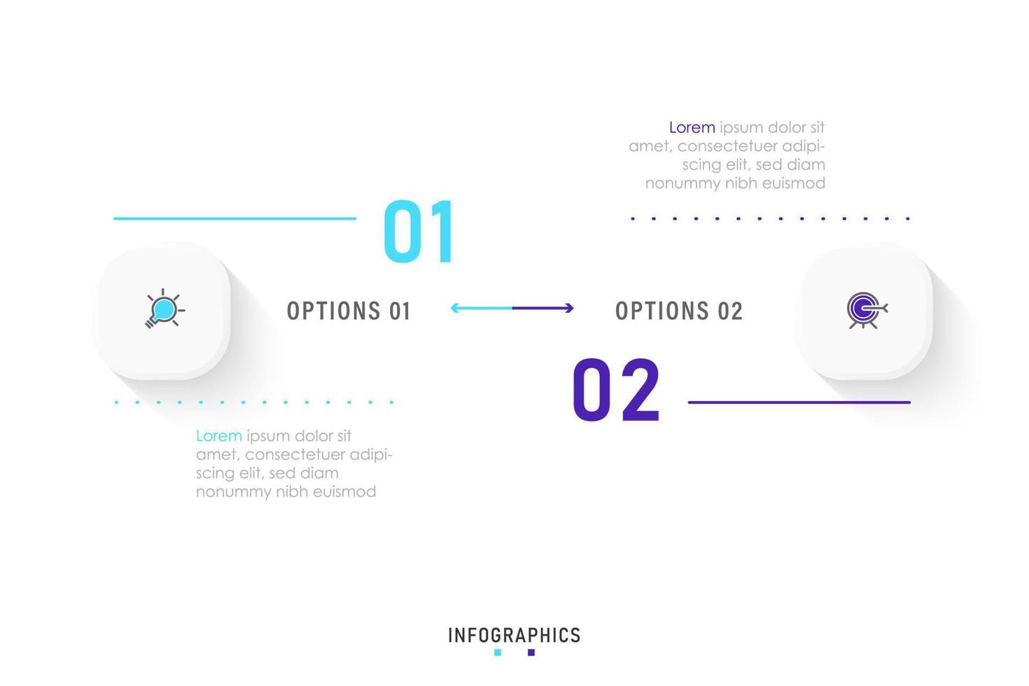 plantilla de diseño de etiquetas infográficas vectoriales con iconos y 2 opciones o pasos. se puede utilizar para diagramas de proceso, presentaciones, diseño de flujo de trabajo, banner, diagrama de flujo, gráfico de información. vector