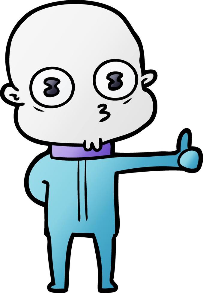 cartoon weird bald spaceman giving thumbs up vector