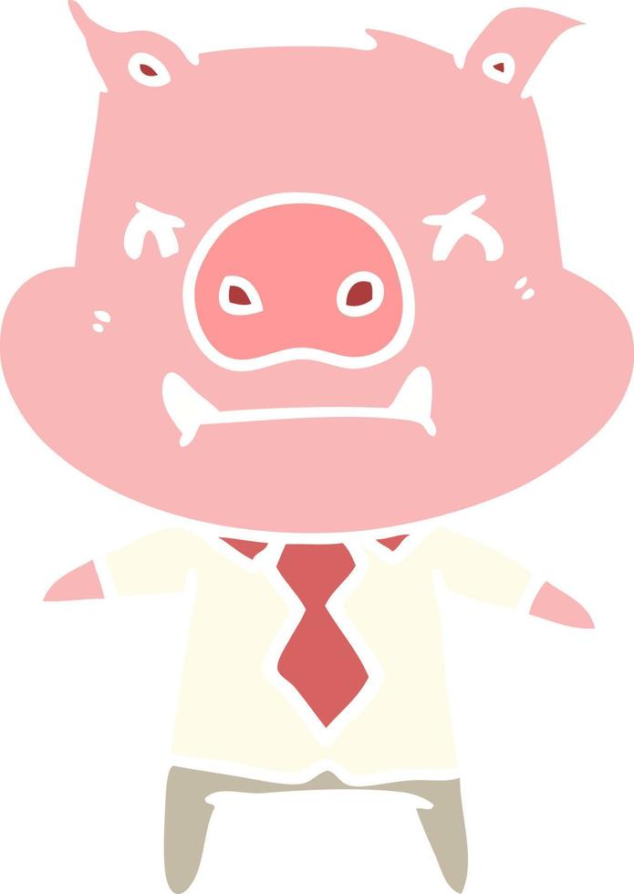 angry flat color style cartoon pig boss vector