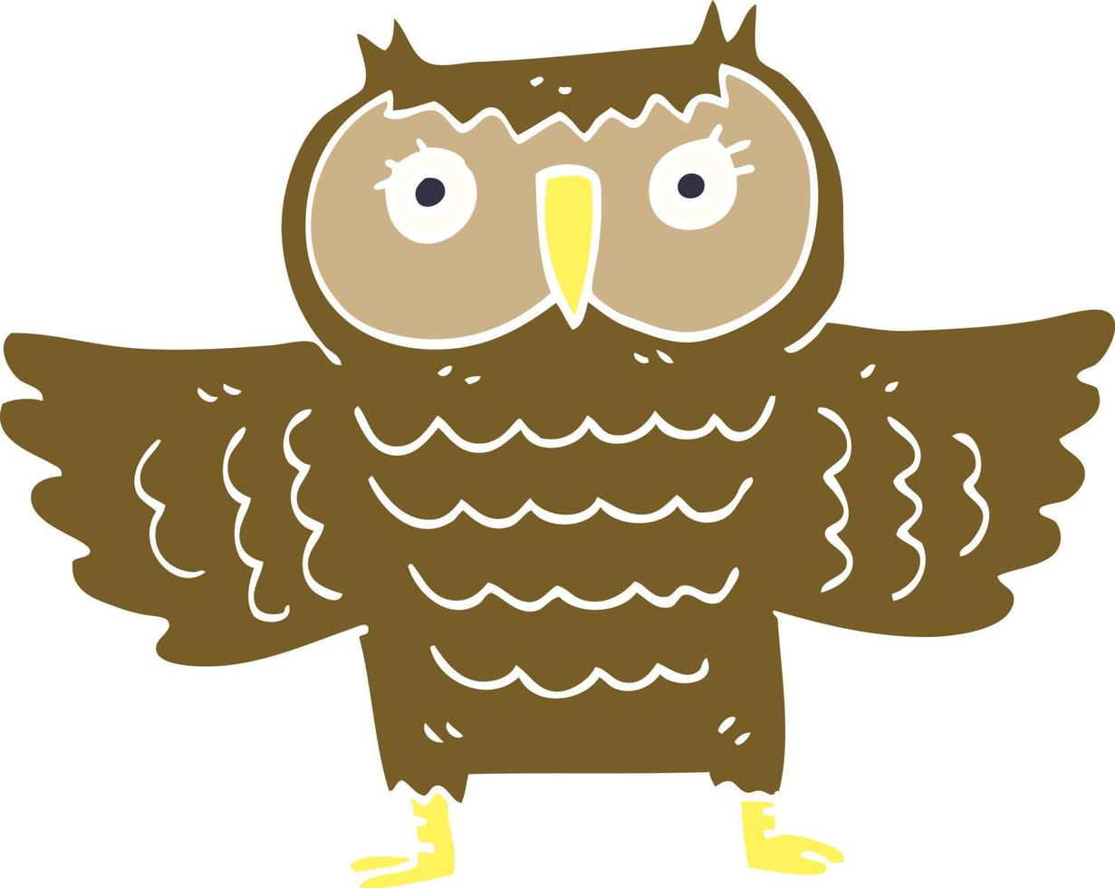 cartoon doodle owl with flapping wings vector