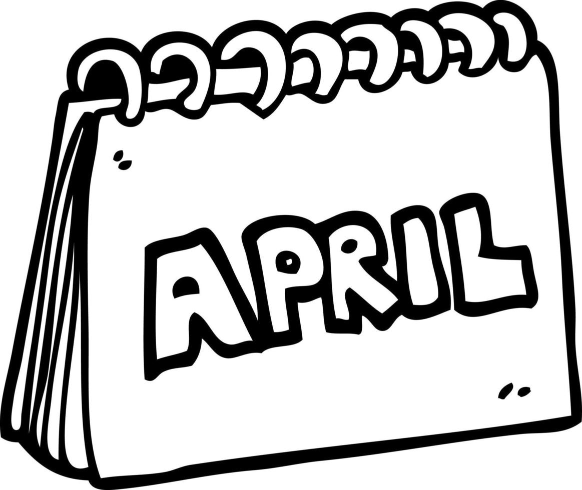 line drawing cartoon calendar showing month of april vector