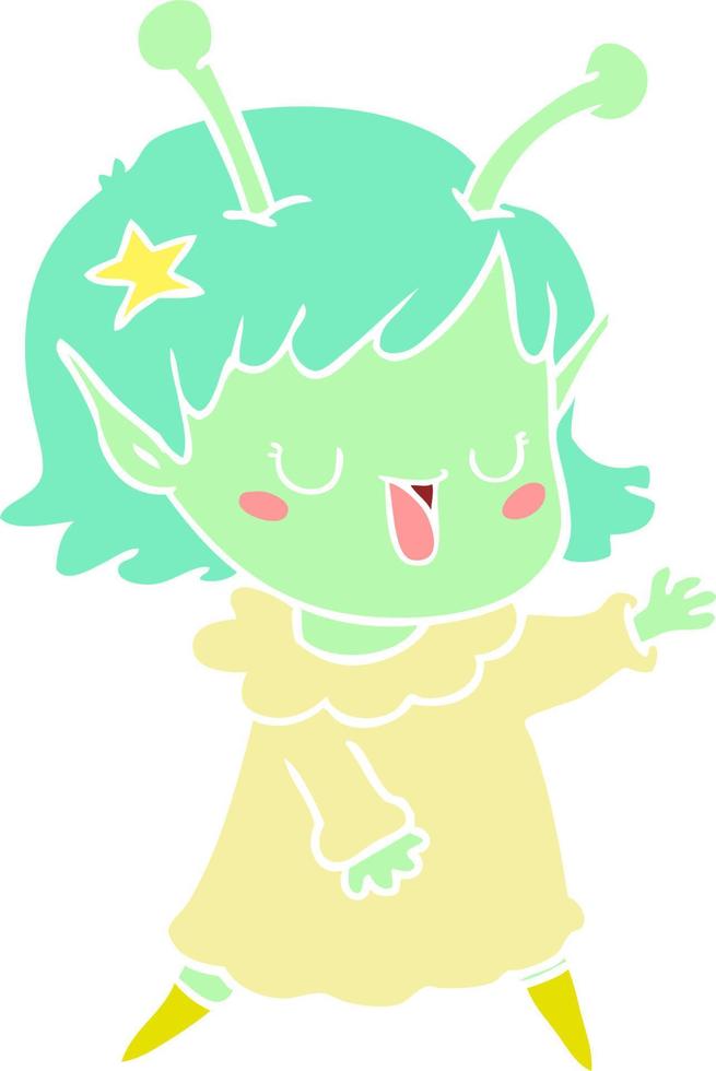 happy alien girl flat color style cartoon vector