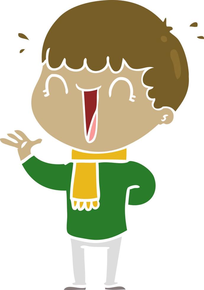 laughing flat color style cartoon man vector