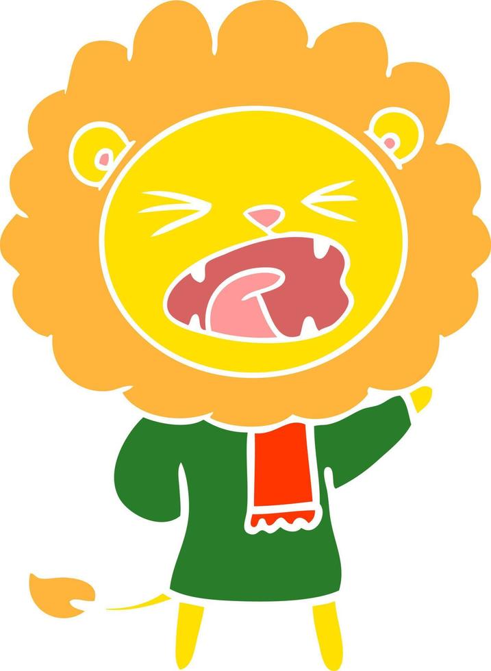 flat color style cartoon lion in winter clothes vector